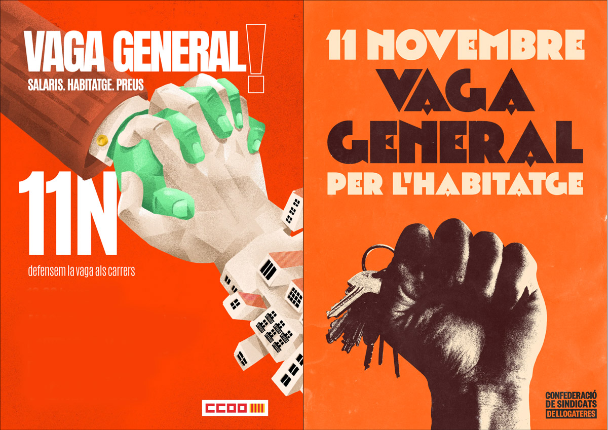 Cartells de la vaga general de l’11 de novembre: salaris, habitatge i preus